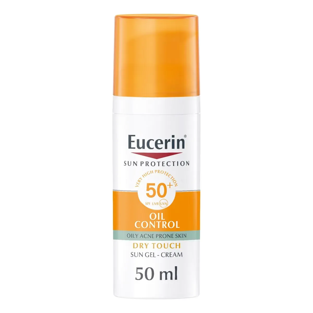 Front of Eucerin Sun Gel-Cream Oil Control Dry Touch SPF50+ bottle, 50 ml
