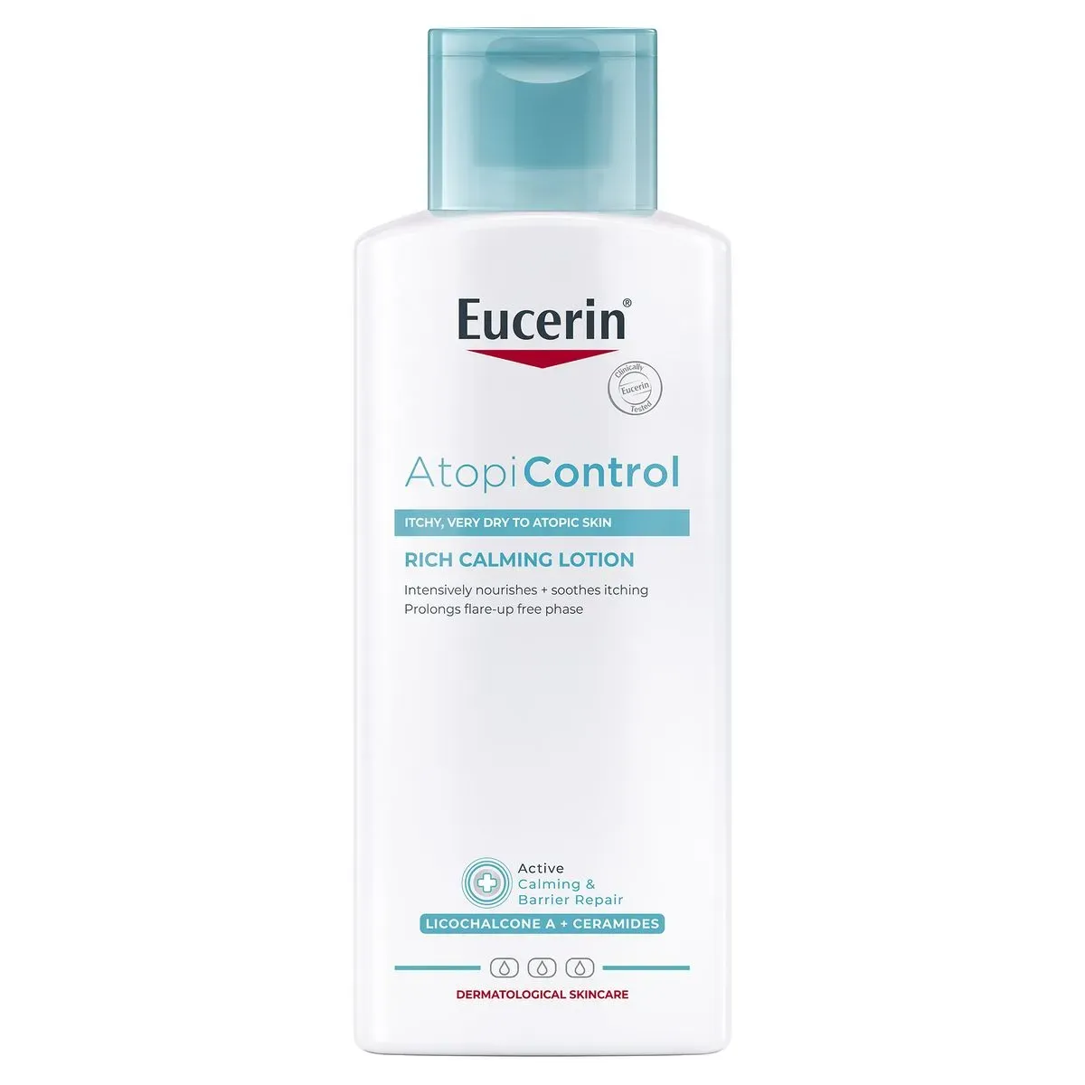 Front of Eucerin AtopiControl Rich Calming Lotion 250 ml bottle