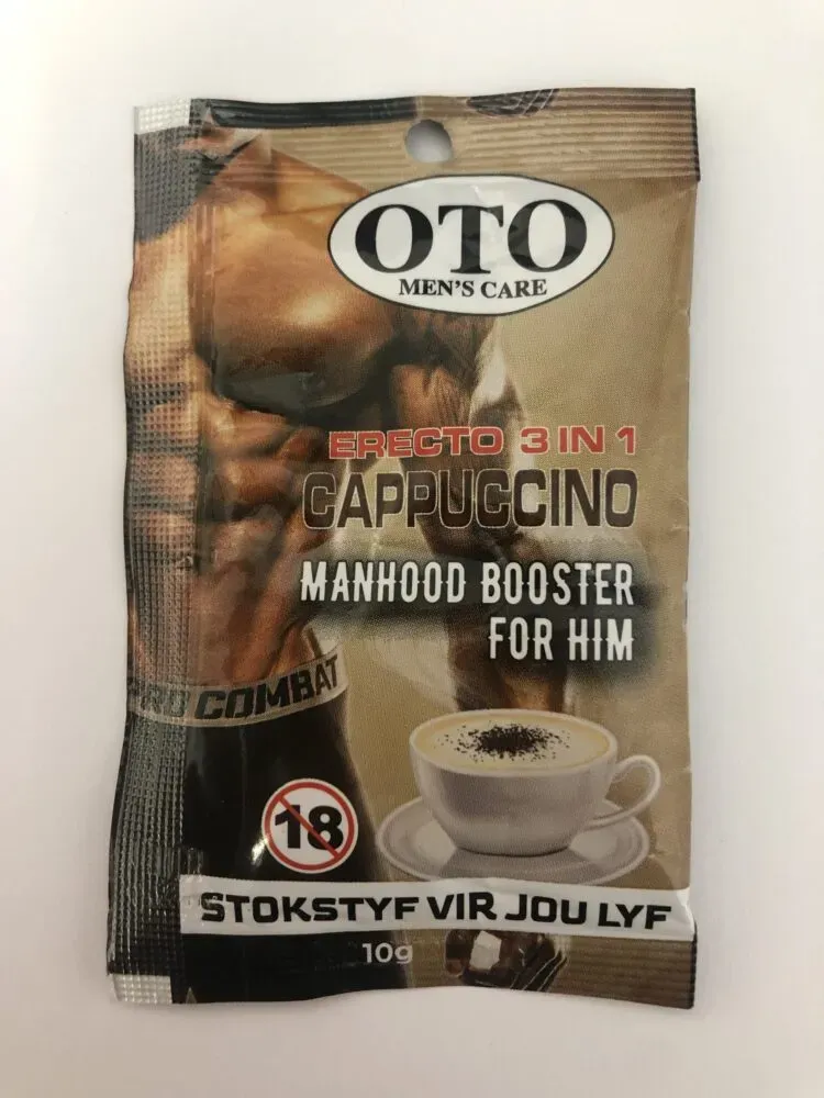 Front of Oto Erecto 3 in 1 Cappuccino Manhood Booster sachet 10 g