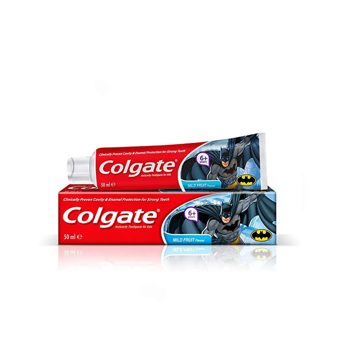 Colgate Kids 6+ Mild Fruit toothpaste box and tube, 50 ml