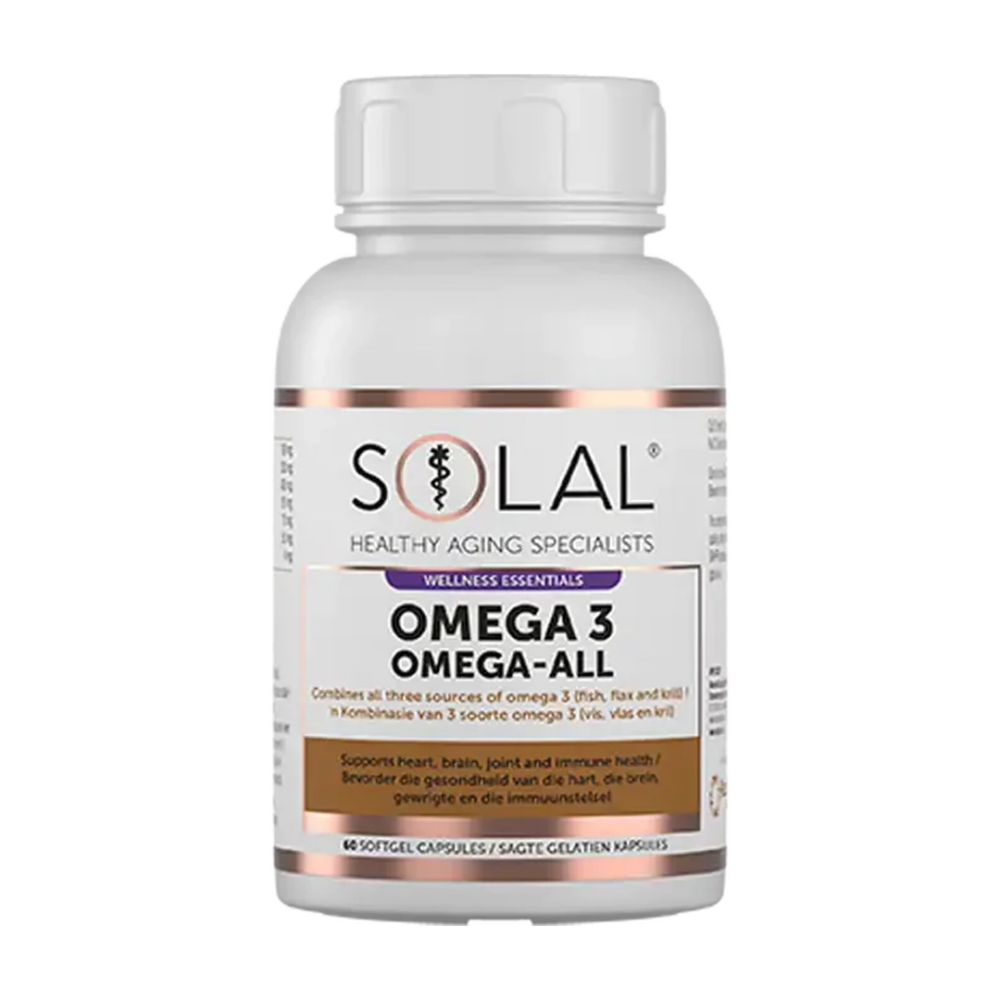 Front of Solal Omega 3-6-9 Omega-All Capsules bottle, 60 capsules