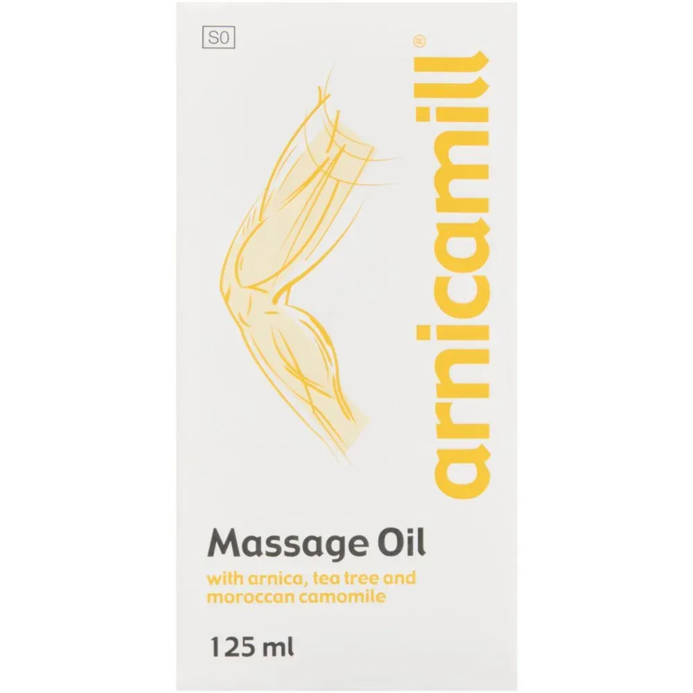 Front of Adcock Ingram Arnicamill Massage Oil box 125 ml