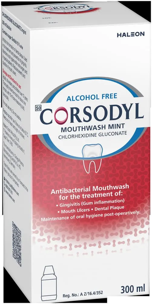 Corsodyl Mint Alcohol-Free Antibacterial Mouthwash 300ml