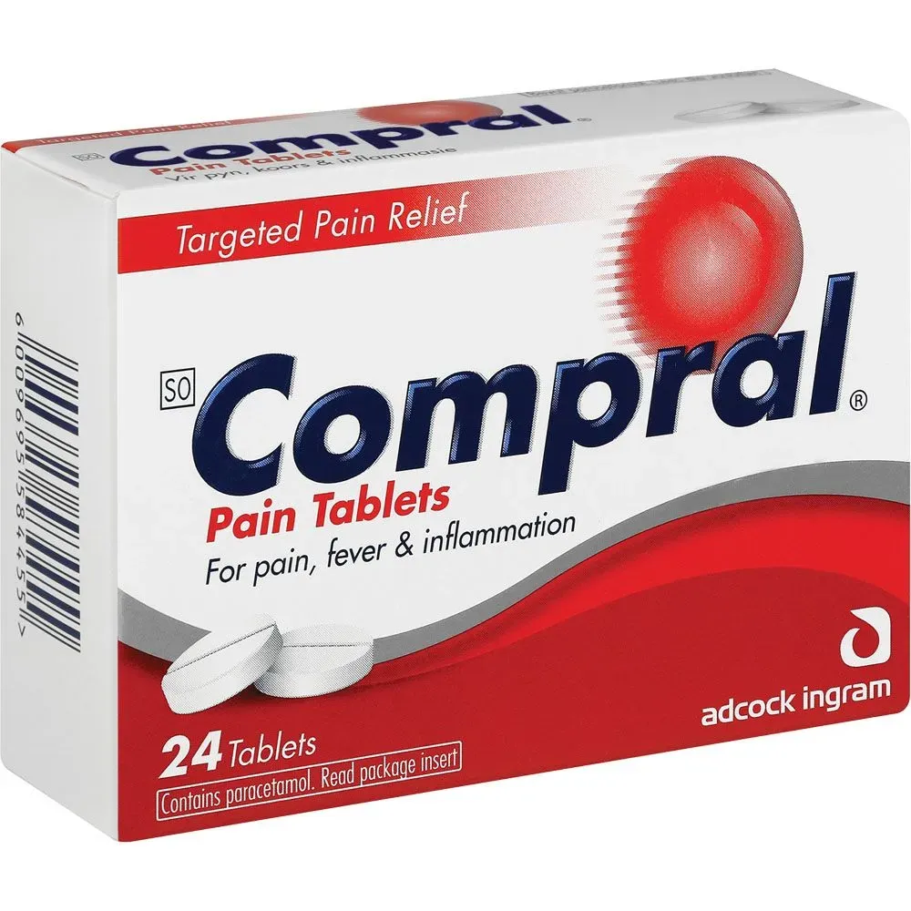 Angled view of Compral Pain Tablets box, 24 tablets