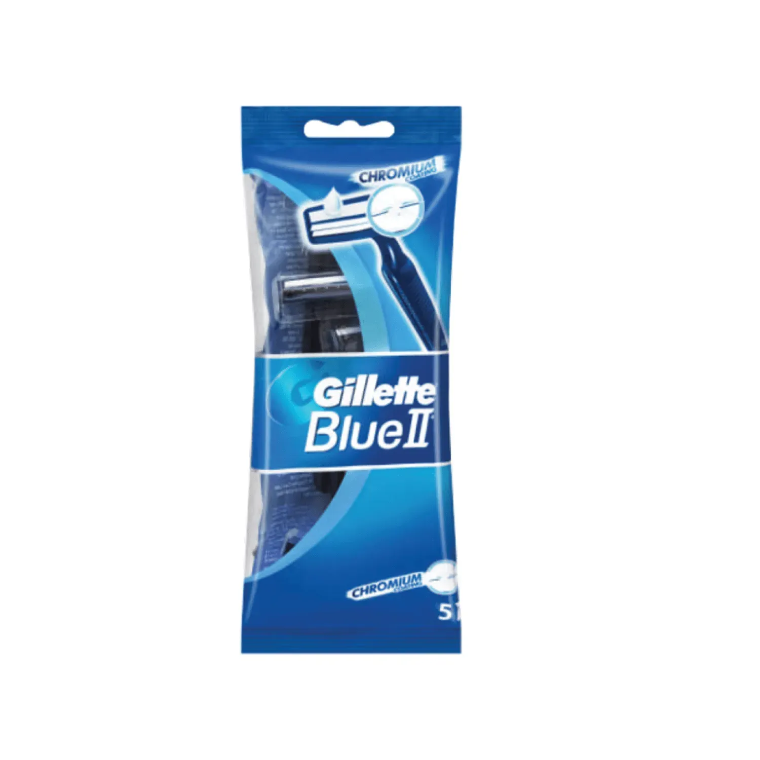 Front of Gillette Blue II disposable razors pack of 5 on white background