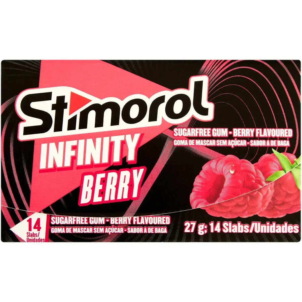 Front of Stimorol Infinity Berry sugarfree gum 14 pieces pack