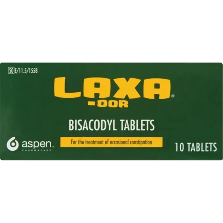 Front of Aspen Laxador Bisacodyl 5mg 10 Tablets box