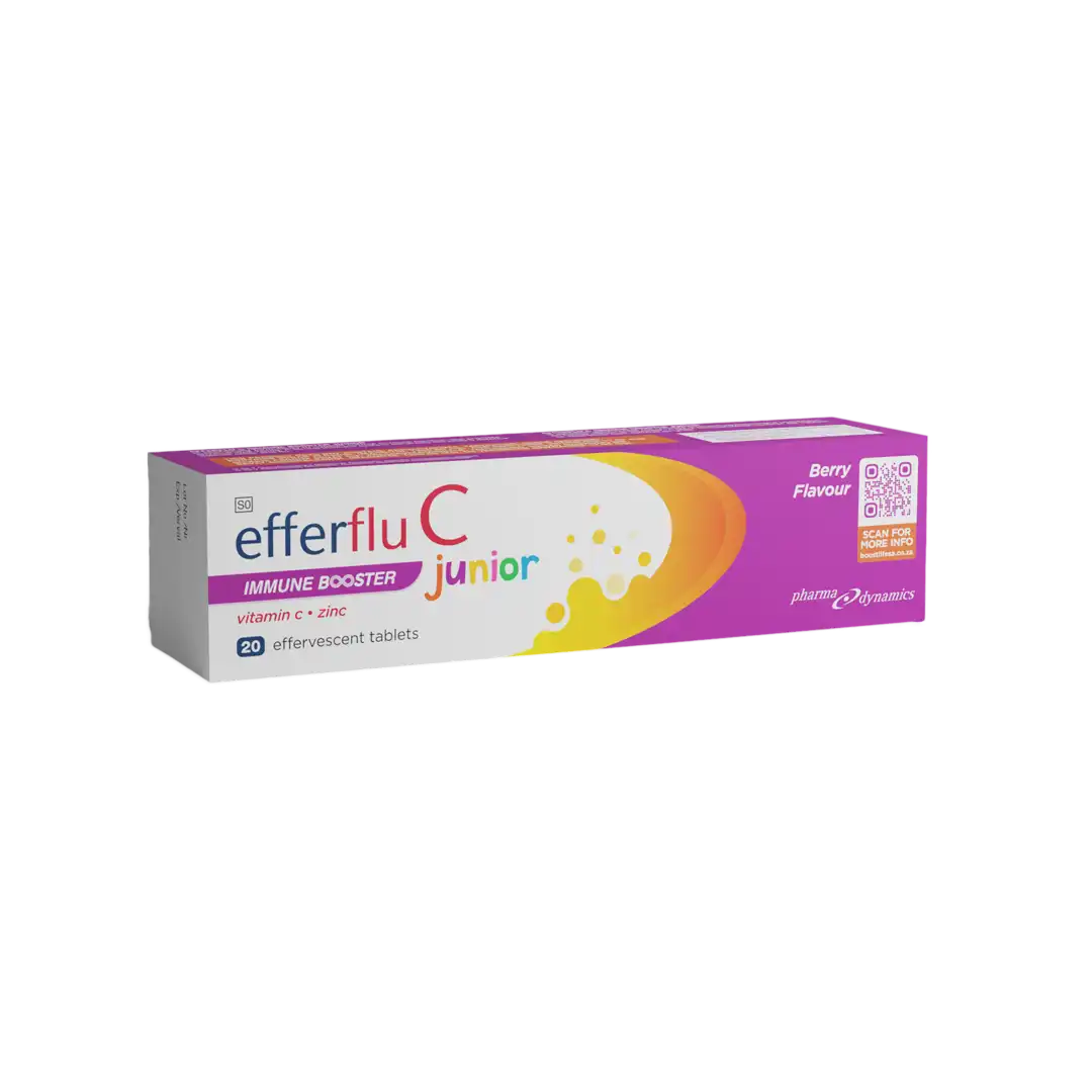 Front of Efferflu C Immune Booster Junior Effervescent Berry Flavour, 20 tablets box