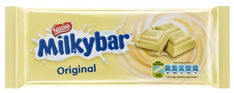 Front of Nestlé Milkybar Original white chocolate bar, 150g