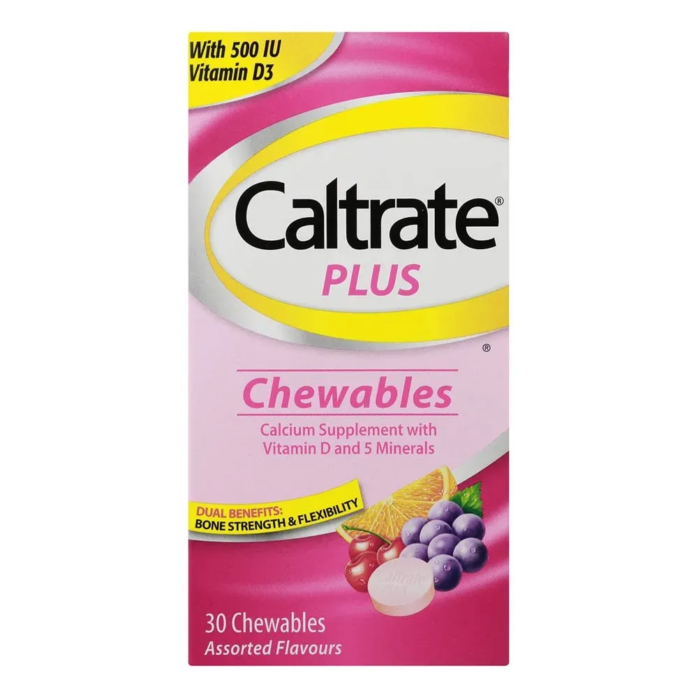 Front of Caltrate Plus Chewable Tablets 30 pack