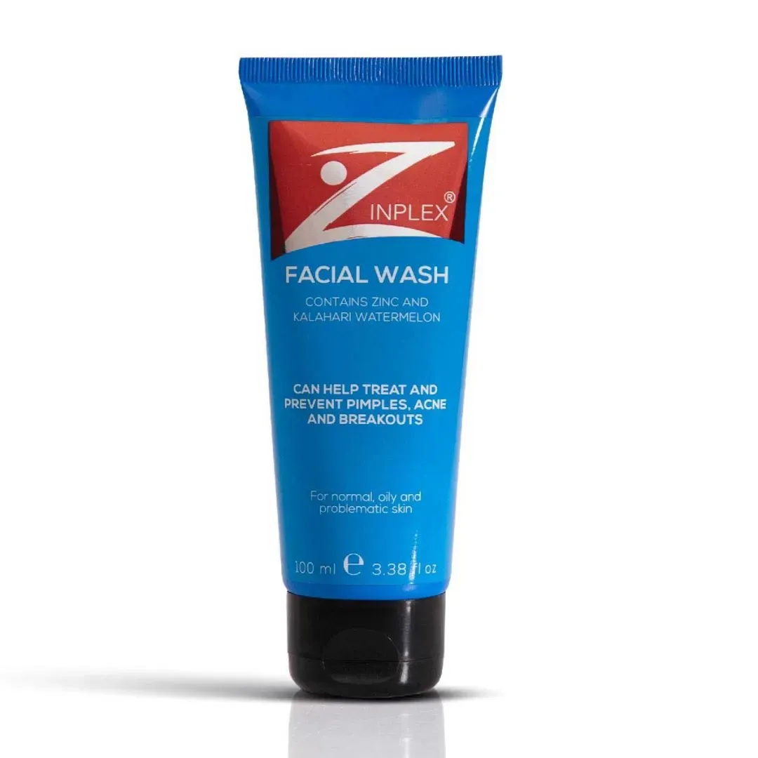 Front of Zinplex Facial Wash 100ml tube on white background with reflection