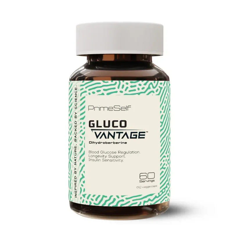Front of PrimeSelf Gluco Vantage Dihydroberberine 60 capsules bottle