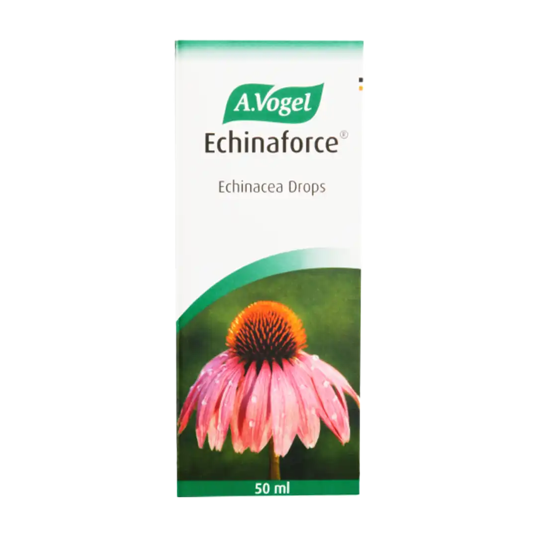 Front of A.Vogel Echinaforce Echinacea Drops 50 ml box on white background