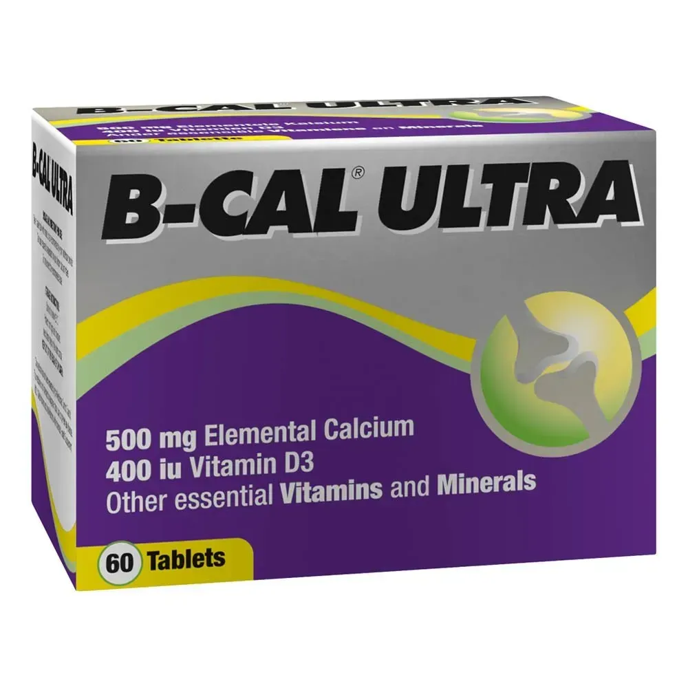 Angled front view of Inova B-Cal Ultra 60 Tablets box on white background