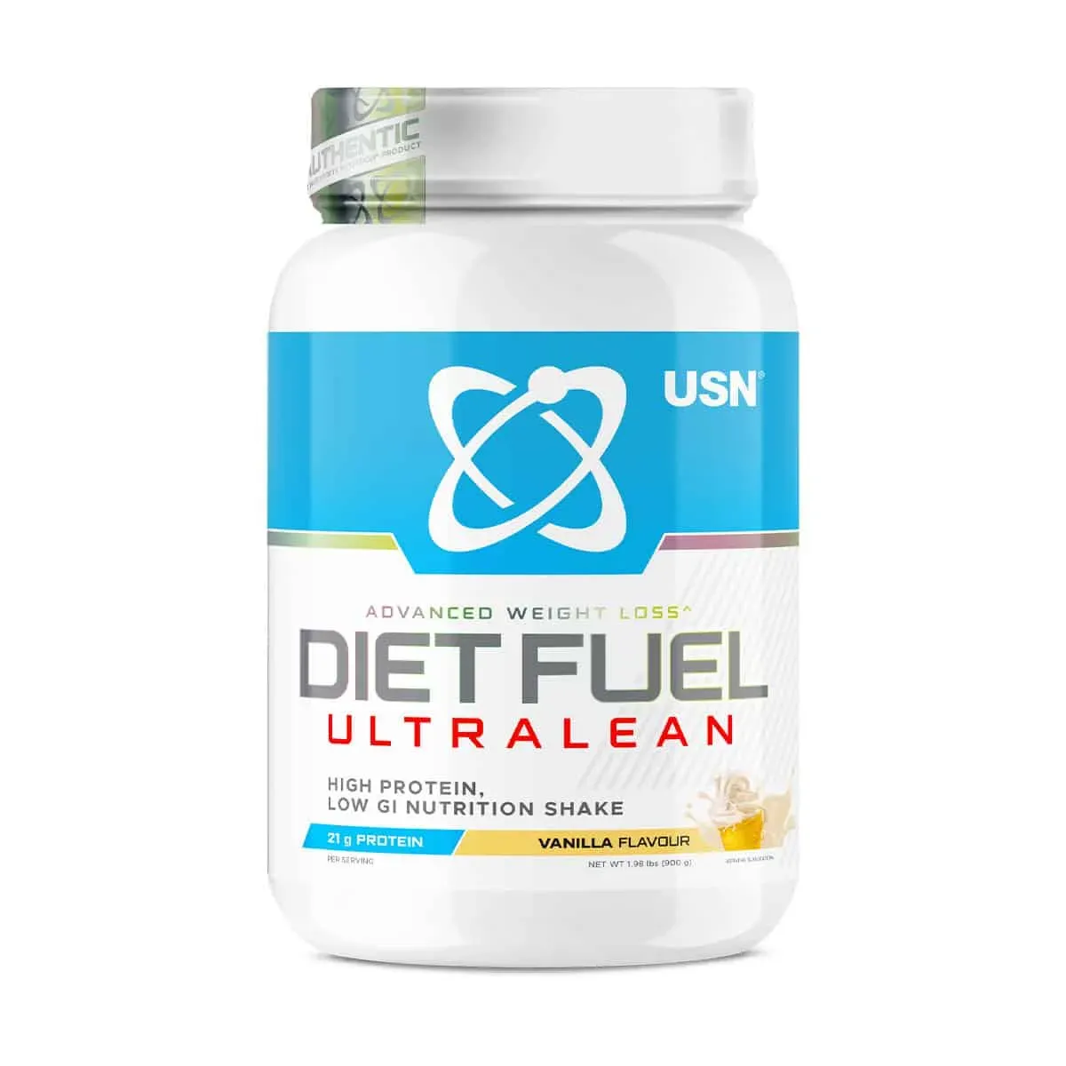 Front of USN Diet Fuel Ultralean Vanilla Flavour 900 g tub