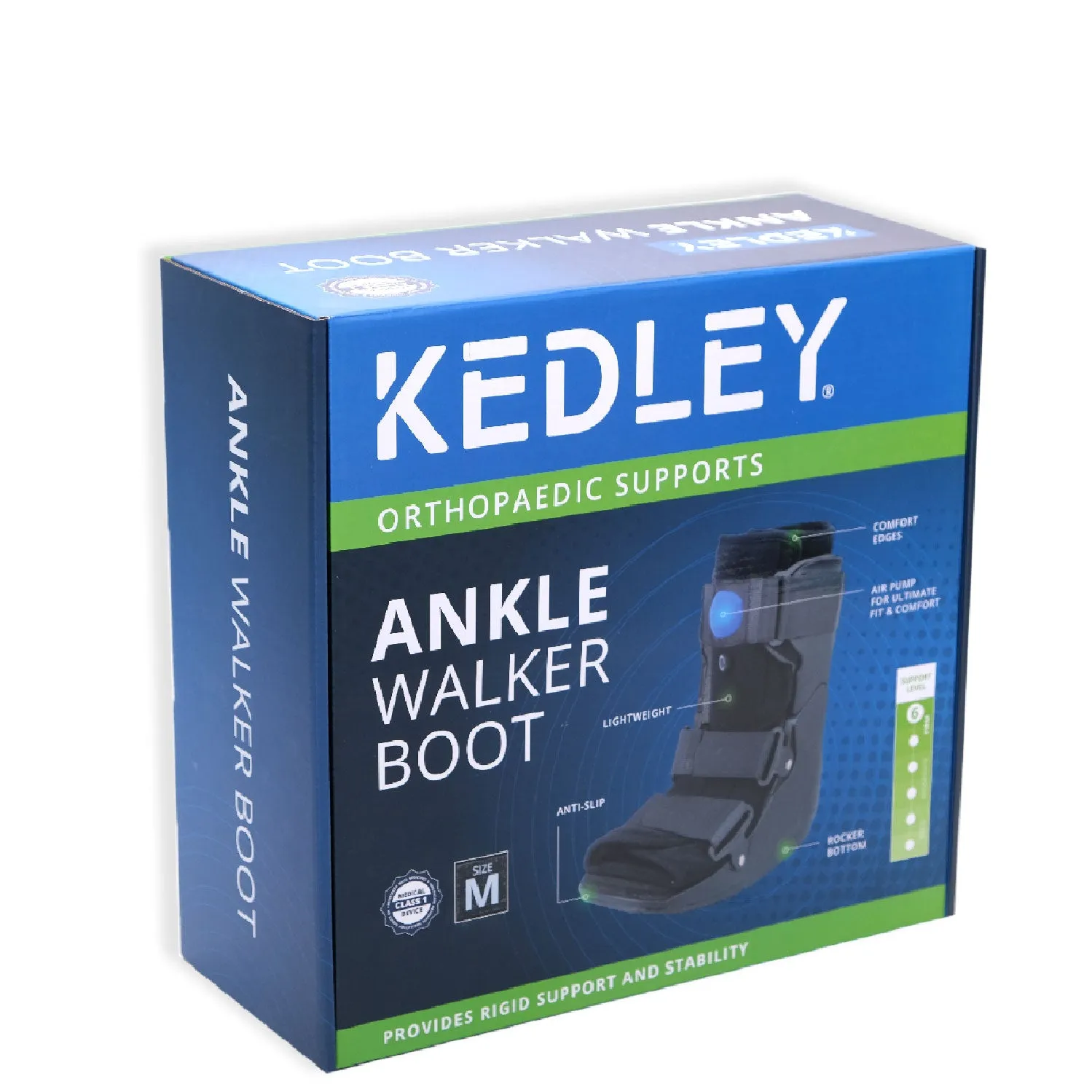 Front of Kedley Ankle Walker Boot box, Size Medium