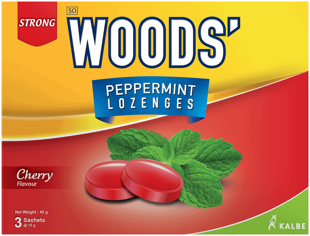 Woods' Cherry Flavour Peppermint Lozenges 3 x 15g