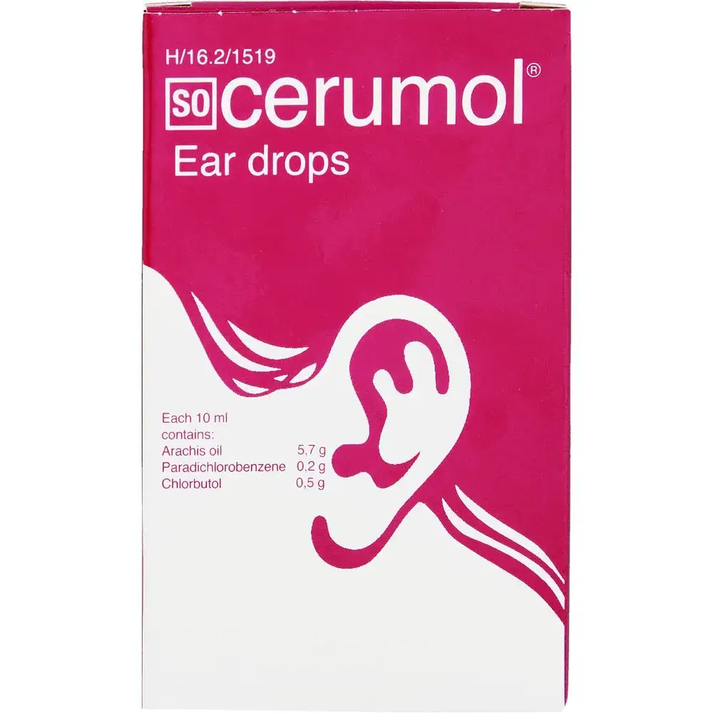 Front of So Cerumol Ear Drops 10 ml box