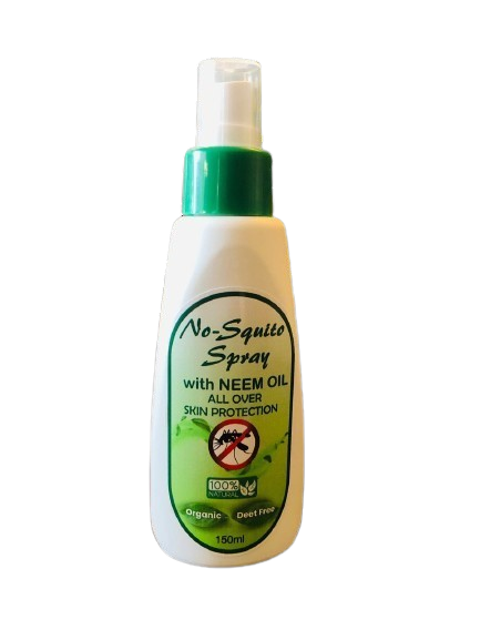 Front of No-Squito Spray with Neem Oil 150ml bottle