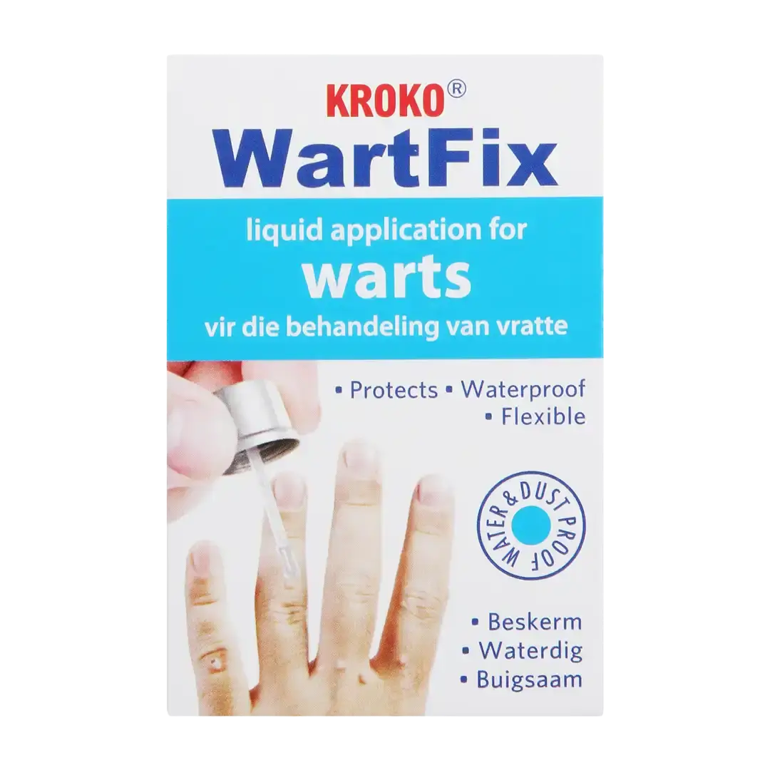 Front of Kroko WartFix liquid wart treatment 15 ml box on white background