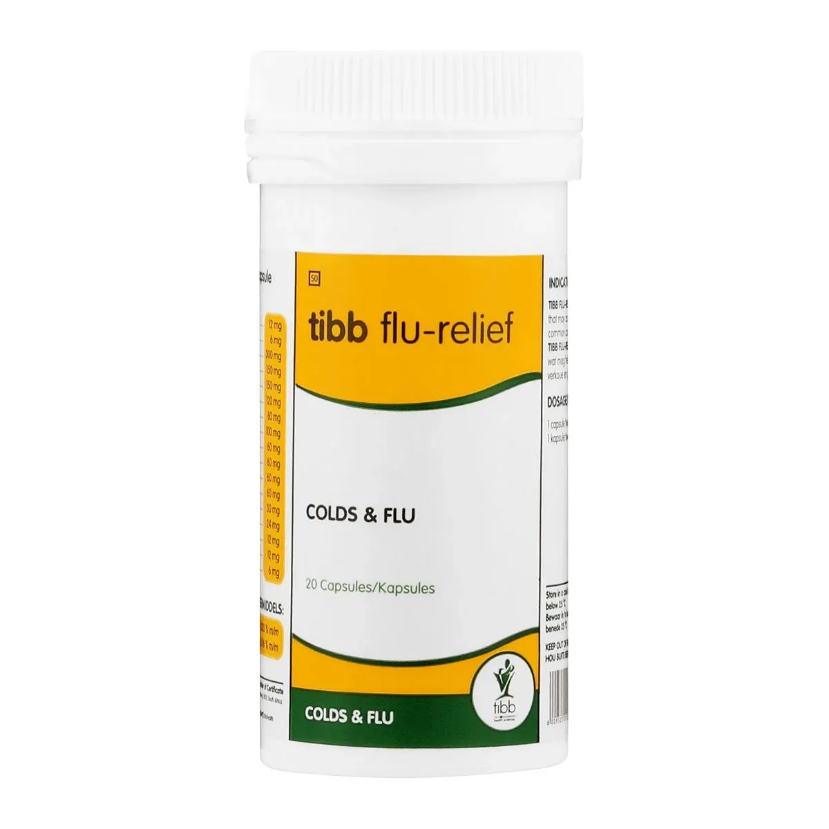 Front of Tibb Flu-Relief Capsules 20 bottle