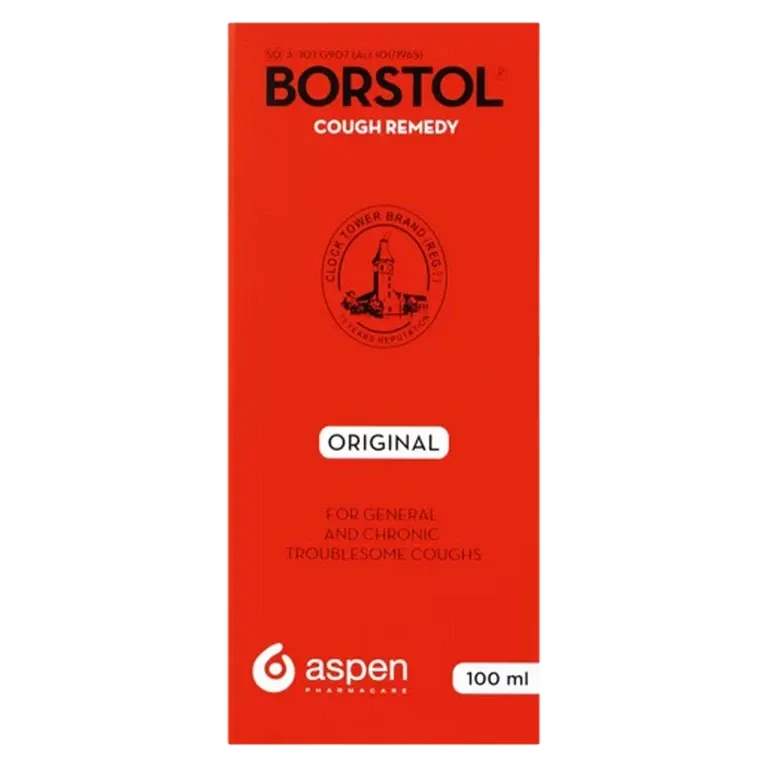 Front of Aspen Borstol Original Cough Remedy 100 ml box