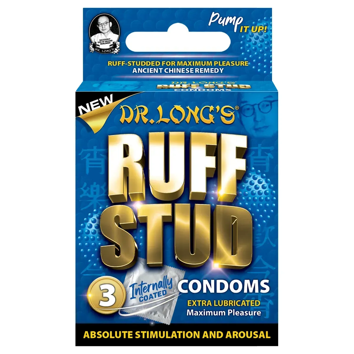 Front of Dr Long's Ruff Stud Studded Condoms 3 pack