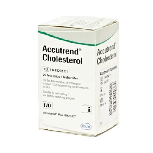 Front of Accutrend Cholesterol Test Strips box, 25 strips