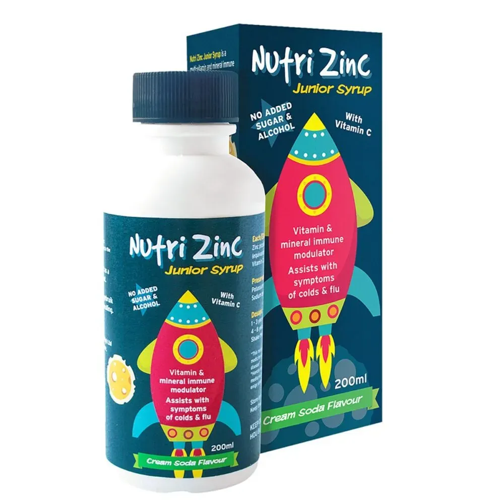 Nutri Zinc Junior Syrup Cream Soda 200ml bottle and box