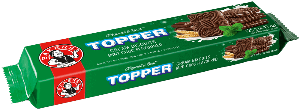 Bakers Topper Mint Choc Flavoured Cream Biscuits 125g
