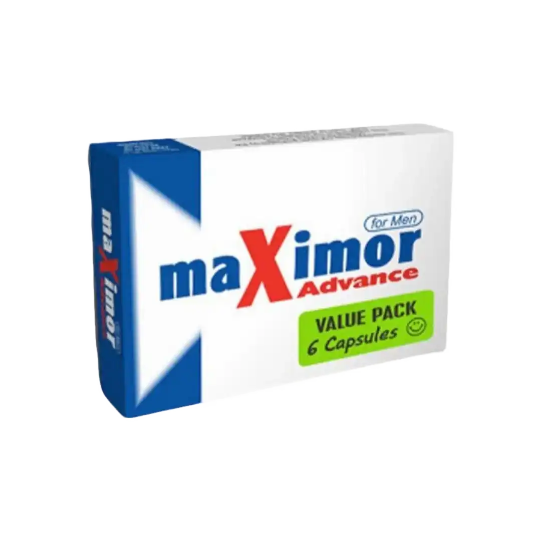 Angled view of Maximor Advance for Men Value Pack 6 Capsules box