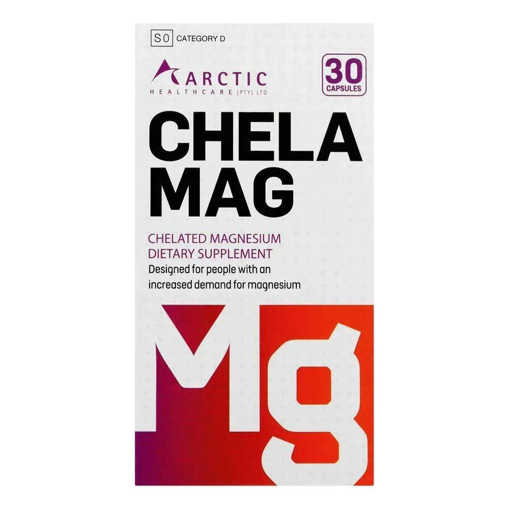 Front of Chela Mag Chelated Magnesium 30 Capsules box