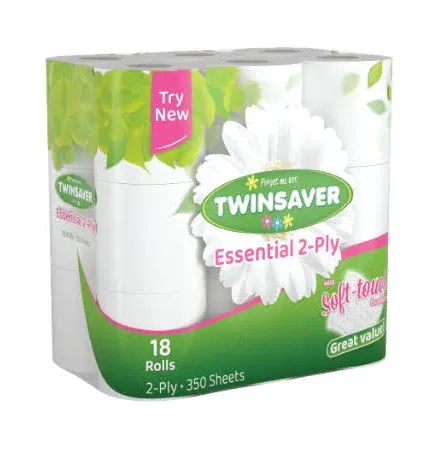 TWINSAVER ESSENTIAL 2 PLY 350 SHEETS 18 PACK TOILET PAPER - IN-STORE SPECIAL R99.99