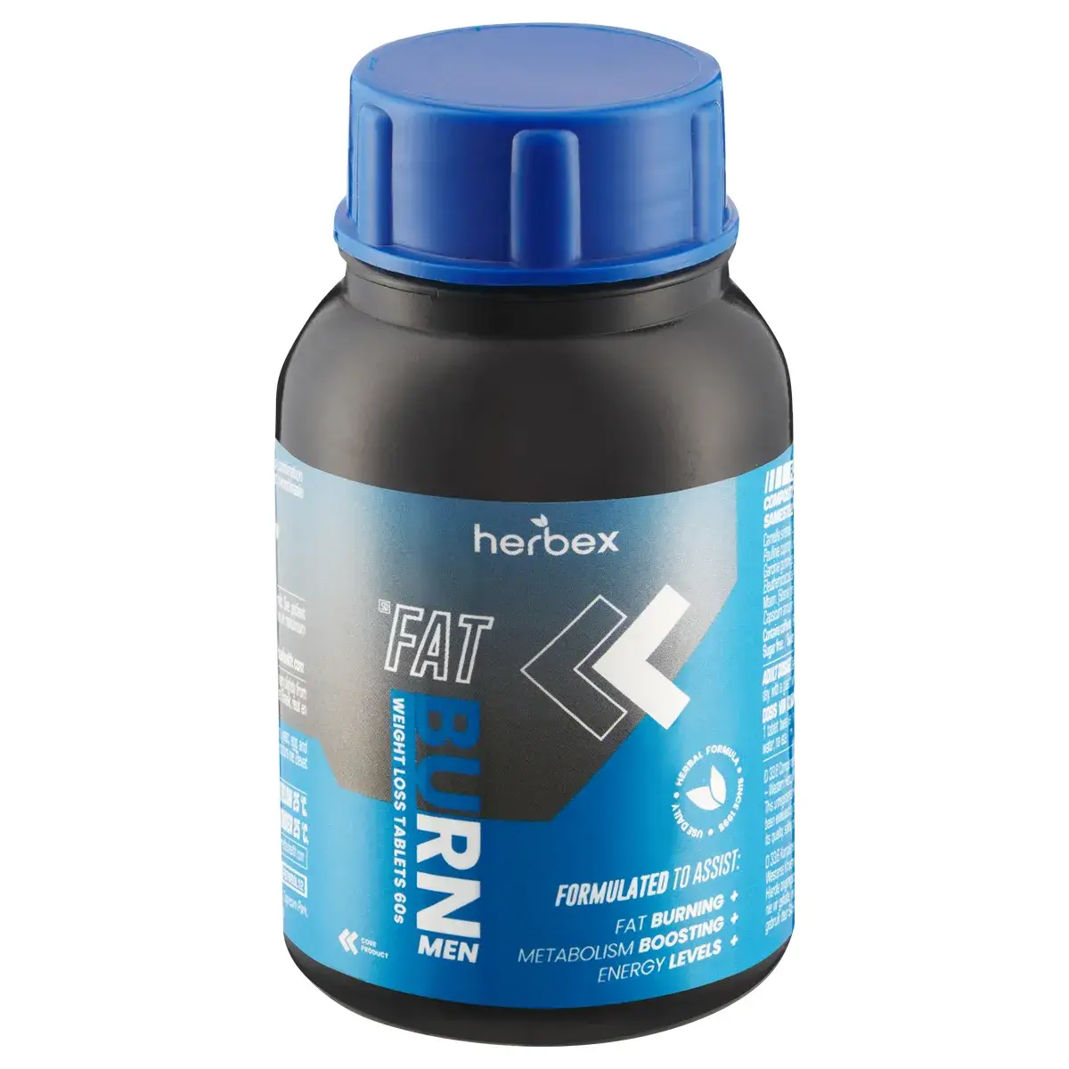 Front of Herbex Fat Burn Men Weight Loss Tablets 60s bottle on white background