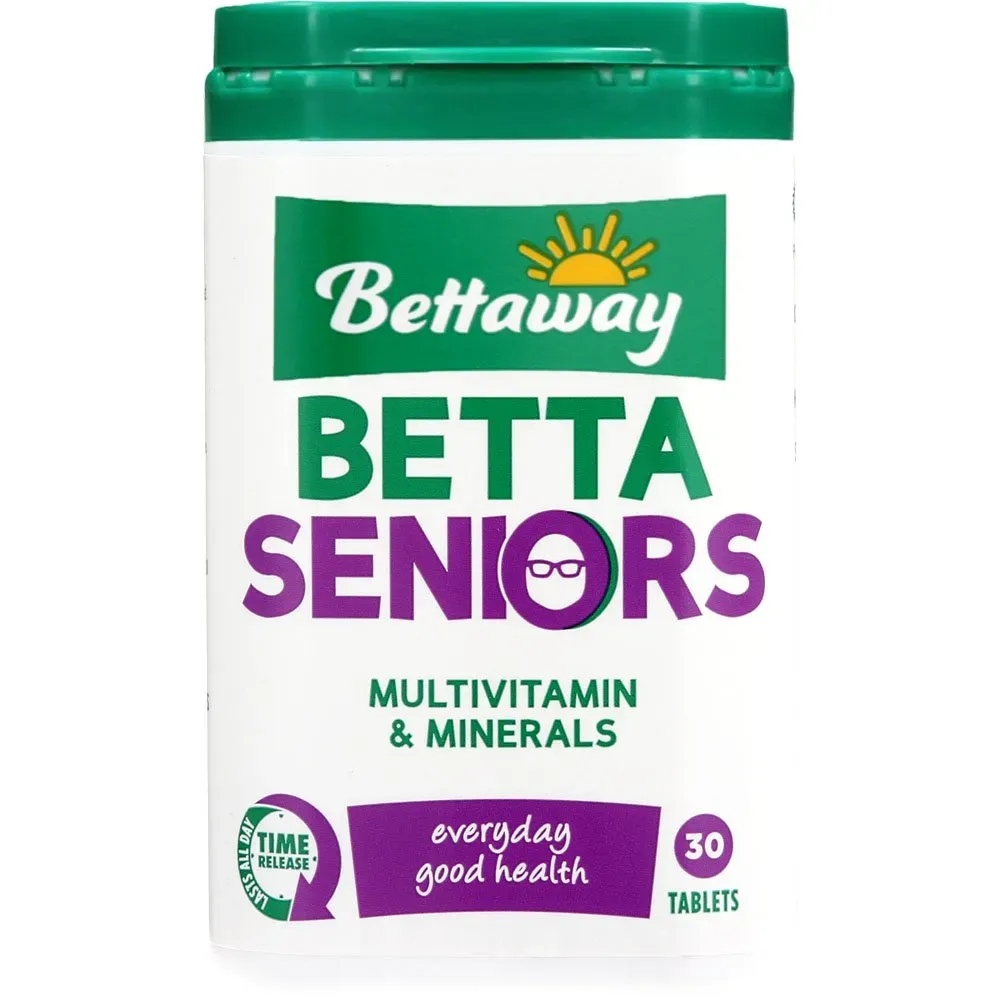 Front of Bettaway Betta Seniors Multivitamin & Minerals tablets, 30's
