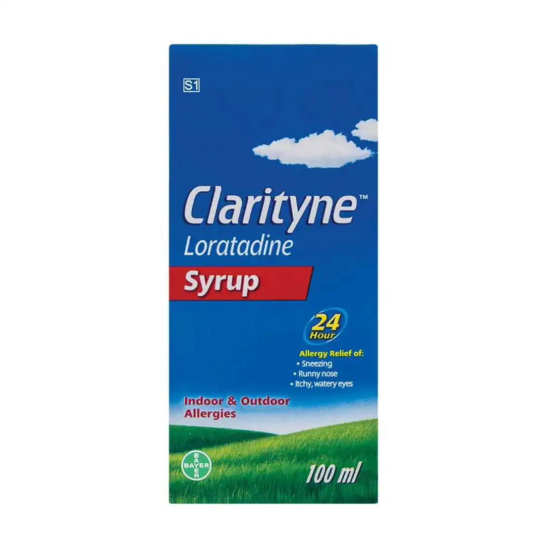 Front of Clarityne Loratadine Syrup 100ml box