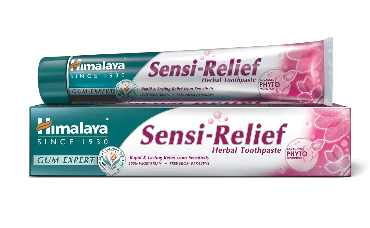 Front of Himalaya Sensi-Relief Herbal Toothpaste box and tube, 75 ml