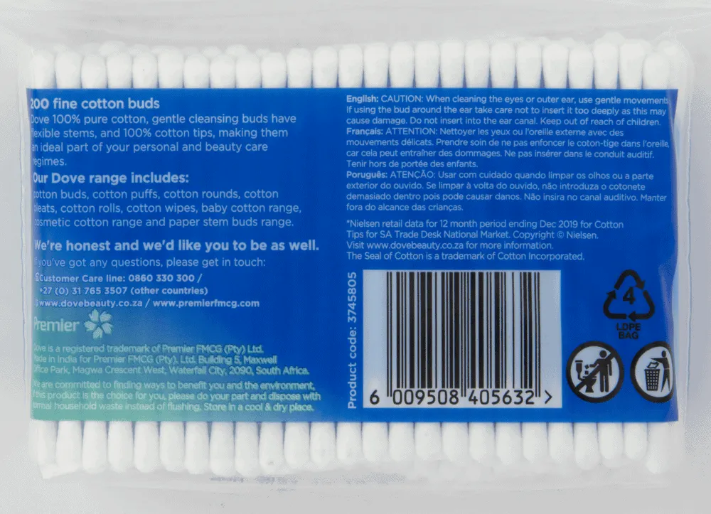 Dove 100% Pure Fine Cotton Buds 200s
