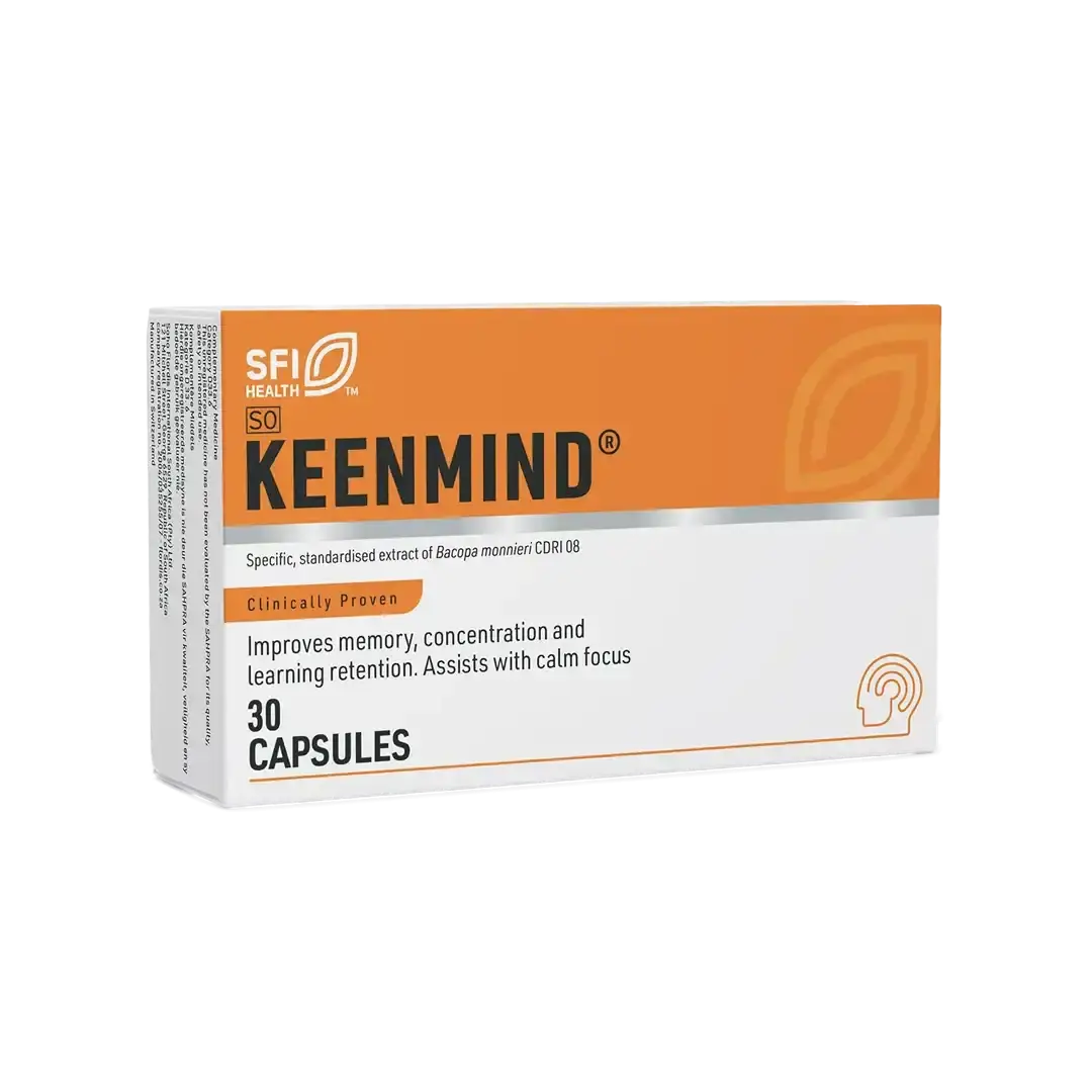 Angled view of Flordis KeenMind 160mg Bacopa Extract 30 capsules box