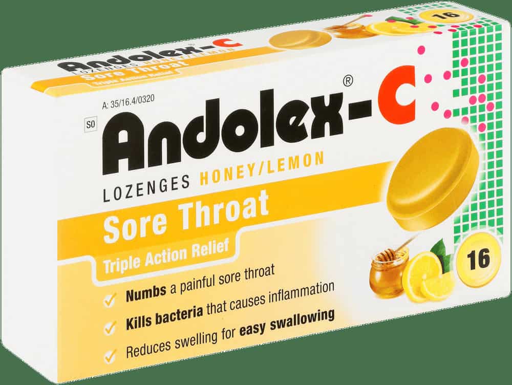Andolex-c Honey Lemon Sore Throat Lozenges 16pk