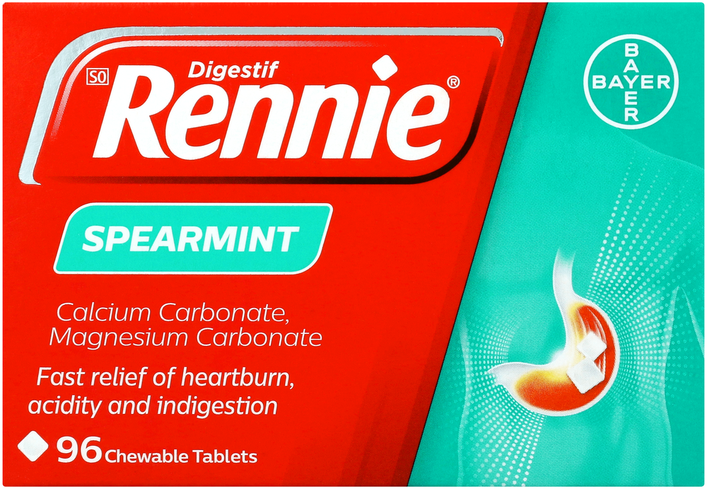 Rennie Spearmint Heartburn & Indigestion Chewable Tablets 96pk