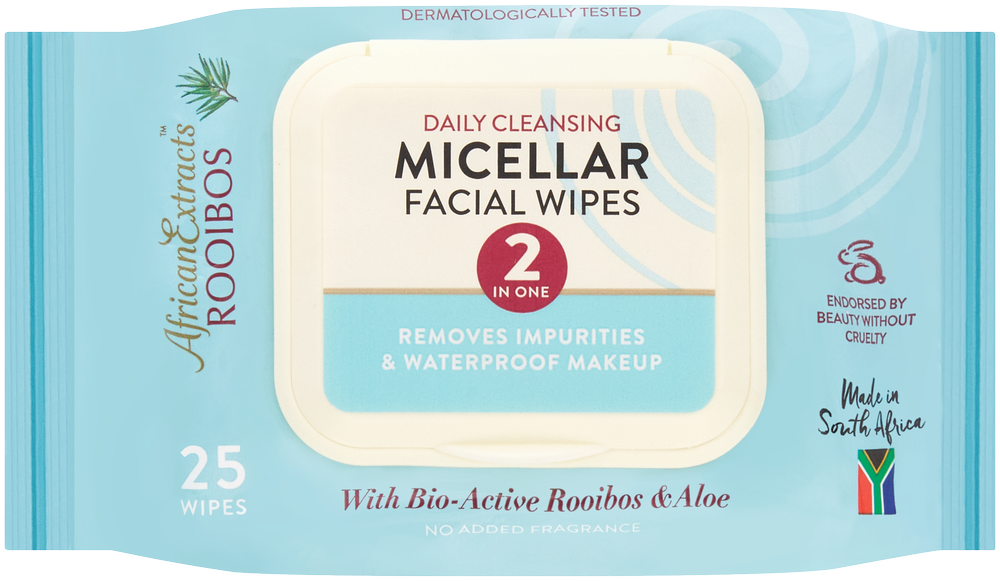 African Extracts Rooibos Daily Cleansing Micellar Facial Wipes 25pk