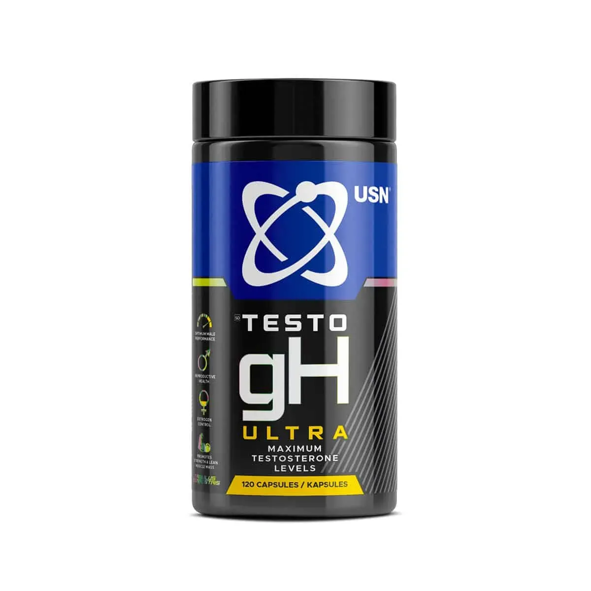 Front of USN Testo-GH Ultra 120 Capsules bottle