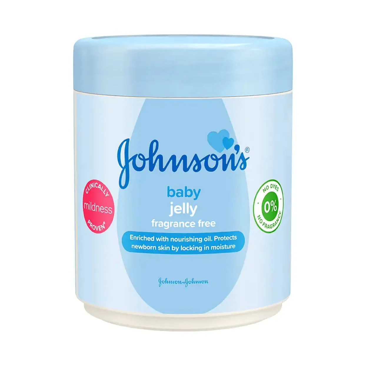 Front of Johnson's Baby Jelly Fragrance Free 500ml tub