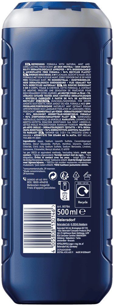 Nivea MEN Energy 3-In-1 Shower Gel 500ml