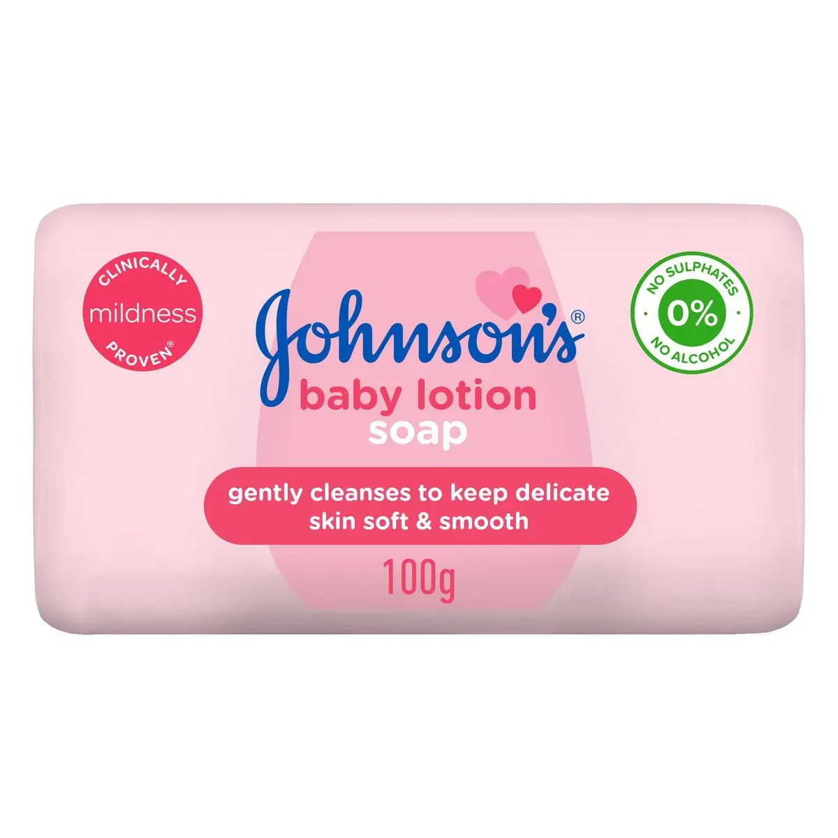Front of Johnson's Baby Lotion Soap 100 g bar on white background