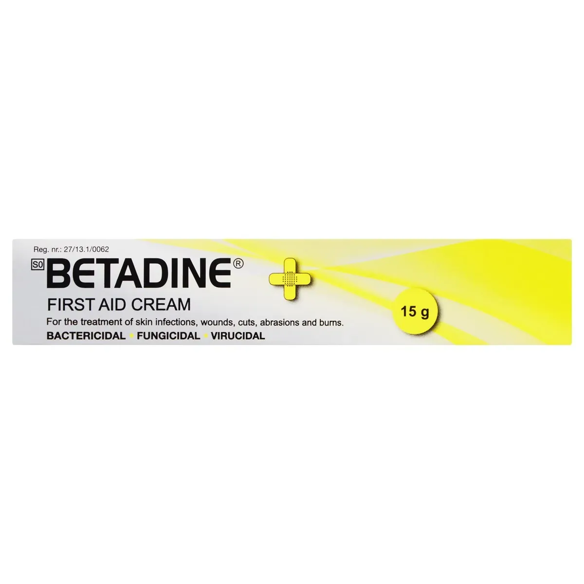 Front of Betadine First Aid Cream box, 15 g