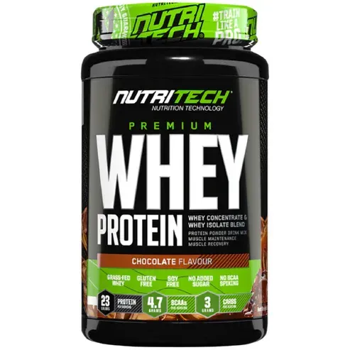 Front of Nutritech Premium Whey Chocolate Flavour 908g tub