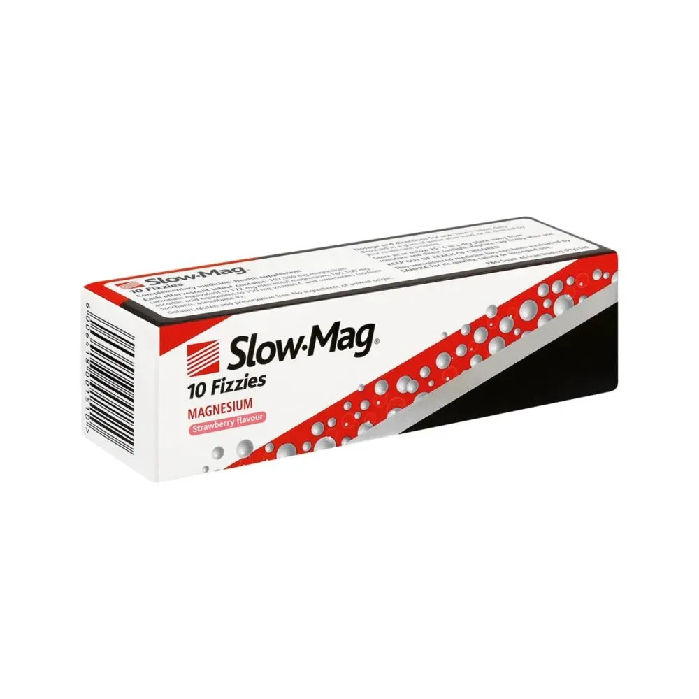 Angled view of Slow Mag Effervescent Magnesium Tablets 10s box