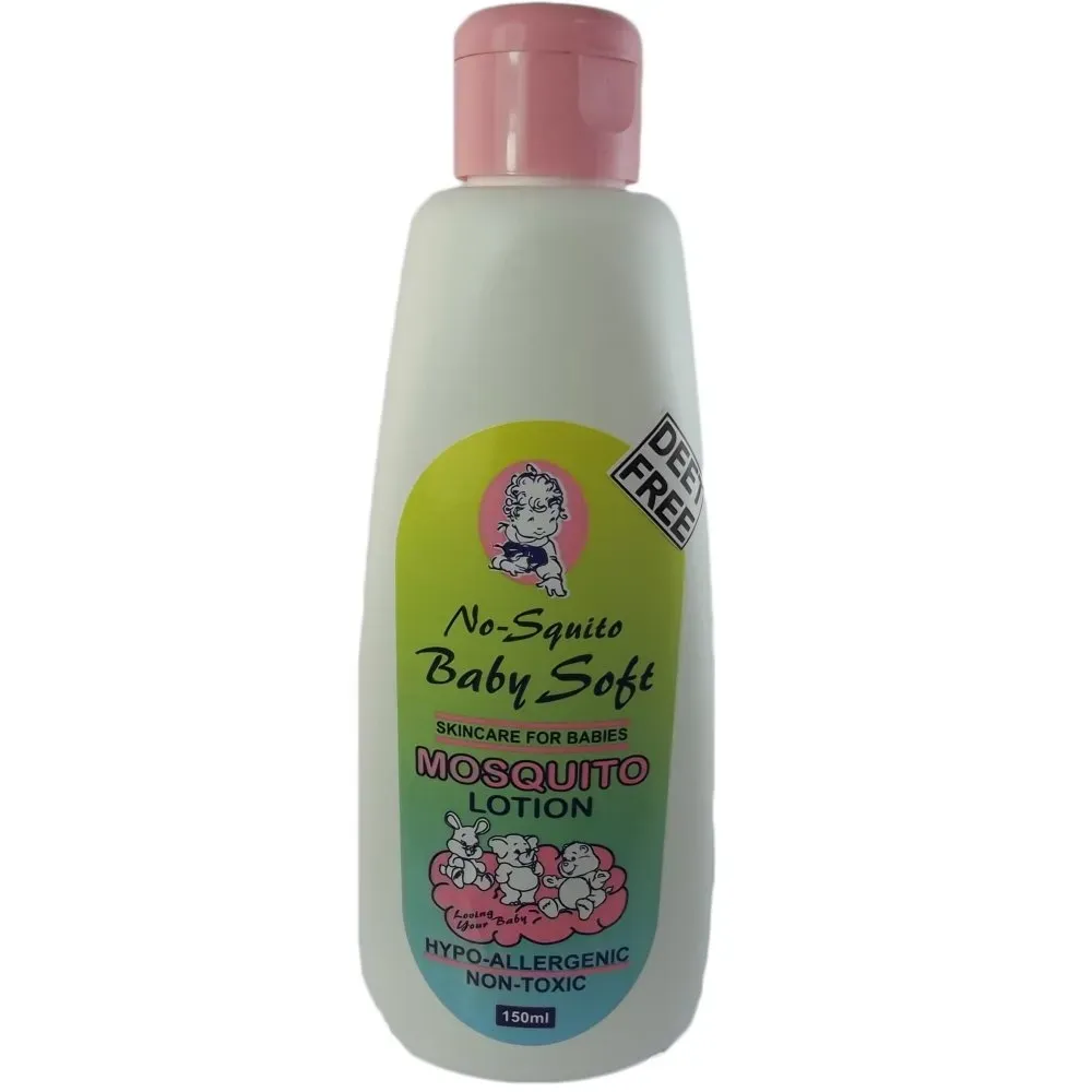 Front of No-Squito Baby Soft Mosquito Lotion 150ml bottle